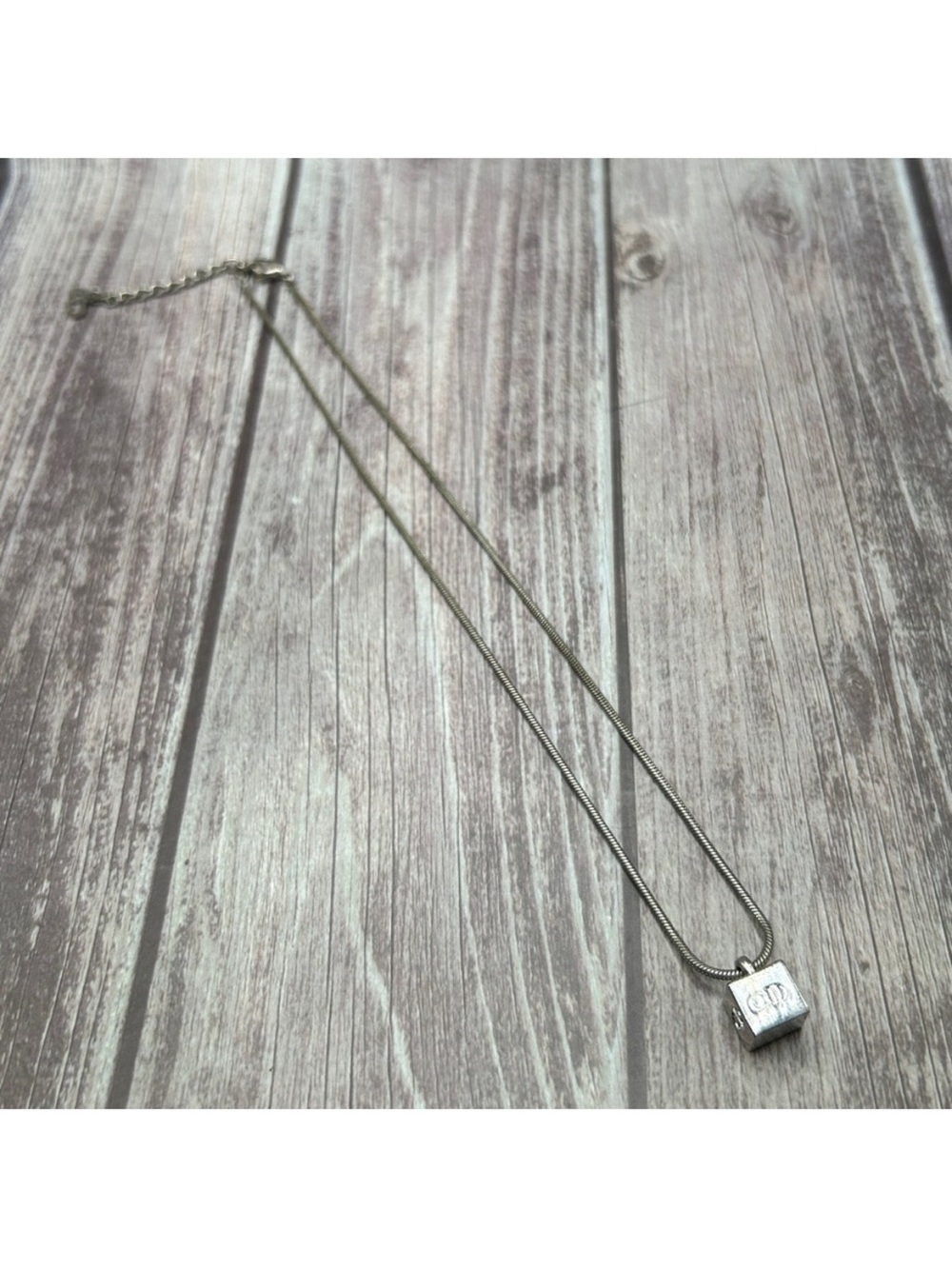 DIOR VTG Y2K Palladium-Plated Cube Logo Necklace Silver-Tone Vintage 2000s EUC - Picture 6 of 11